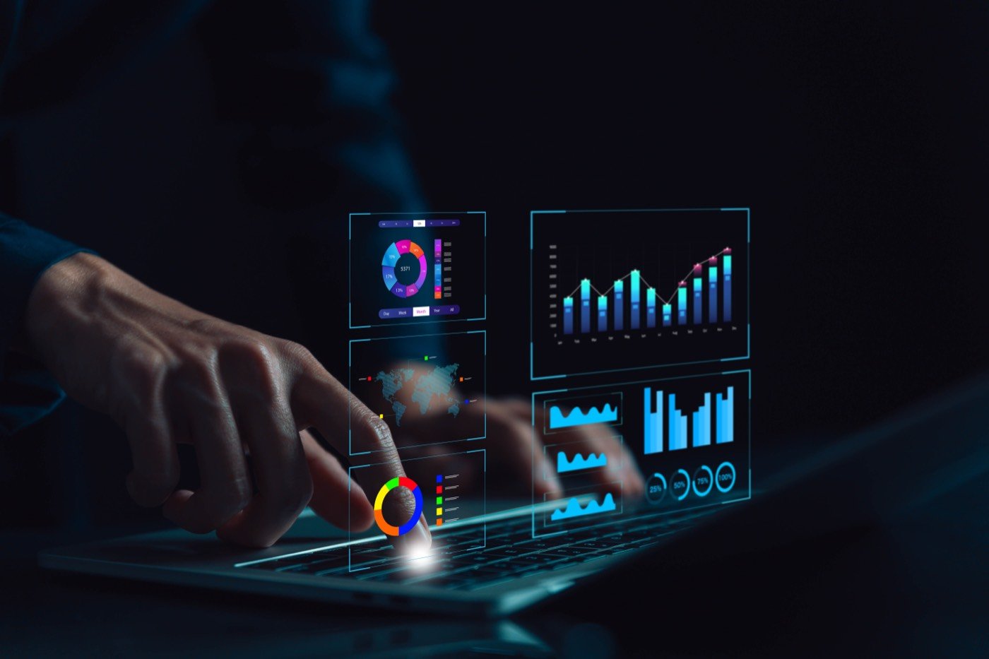 Analyst reviewing live finance dashboards